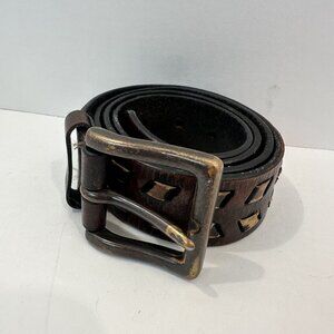 Vintage Brown Leather Belt Rustic Buckle Cutout Design 1.5 in 2X 43 in Everyday